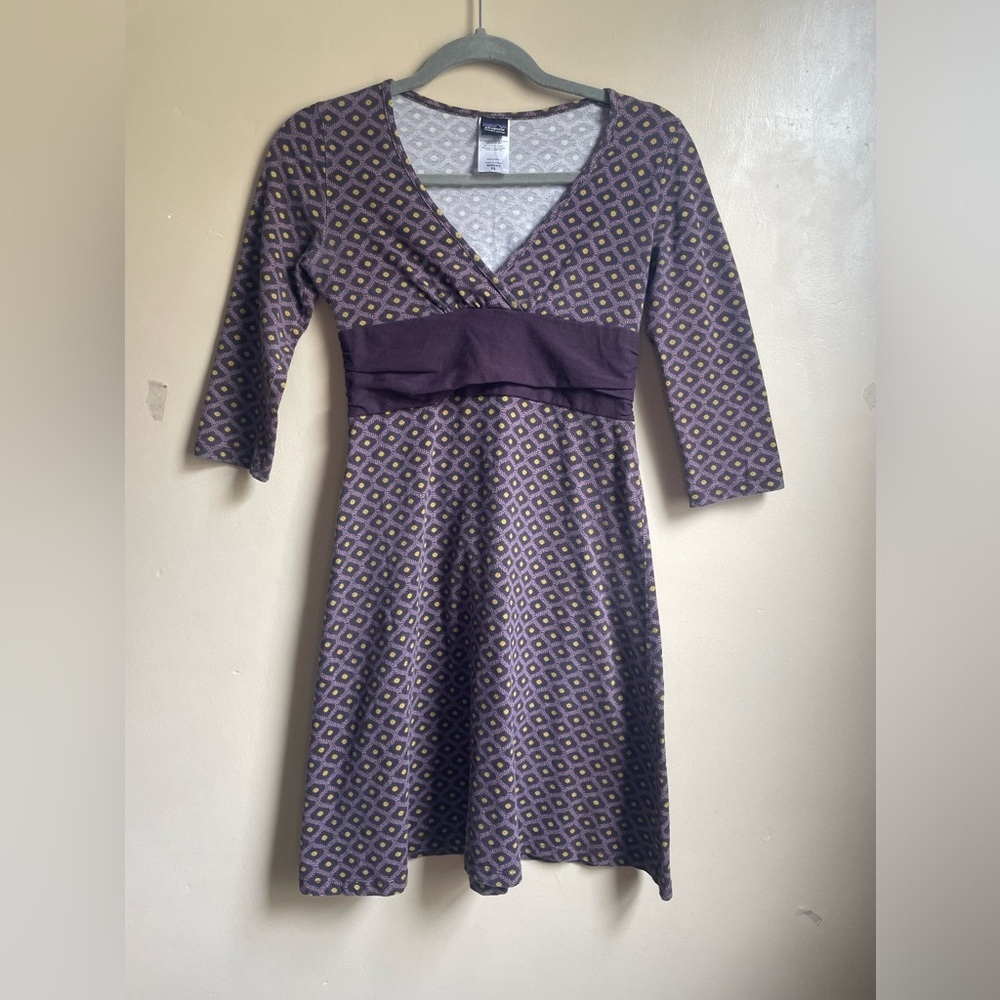 Patagonia organic cotton v neck mini dress 3/4 sleeve size XS